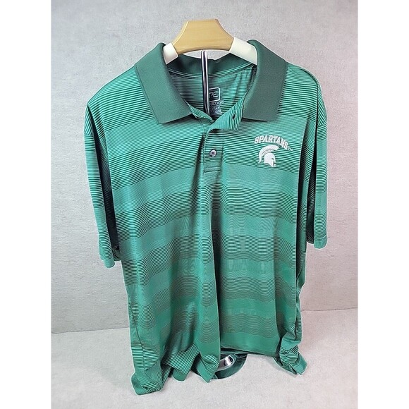 Michigan State Golf Polo Shirt Mens XL Green Embroidered Striped Pro EDGE - Picture 1 of 8